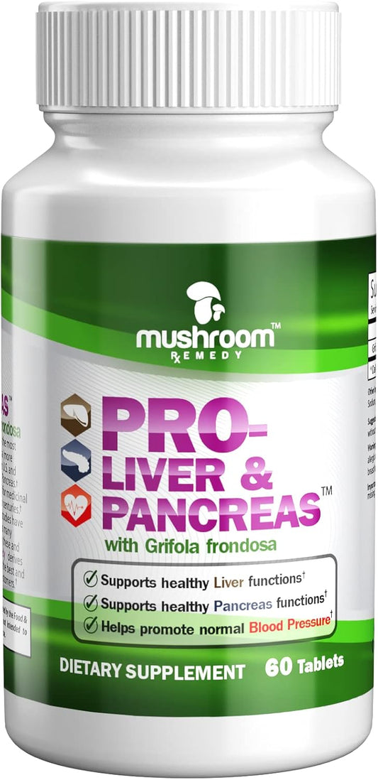PRO-Liver & Pancreas Mushroom Supplement | Herbal Detox Support with Grifola frondosa Extract | Vegan, NON-GMO, USA Made (60 Tablets)