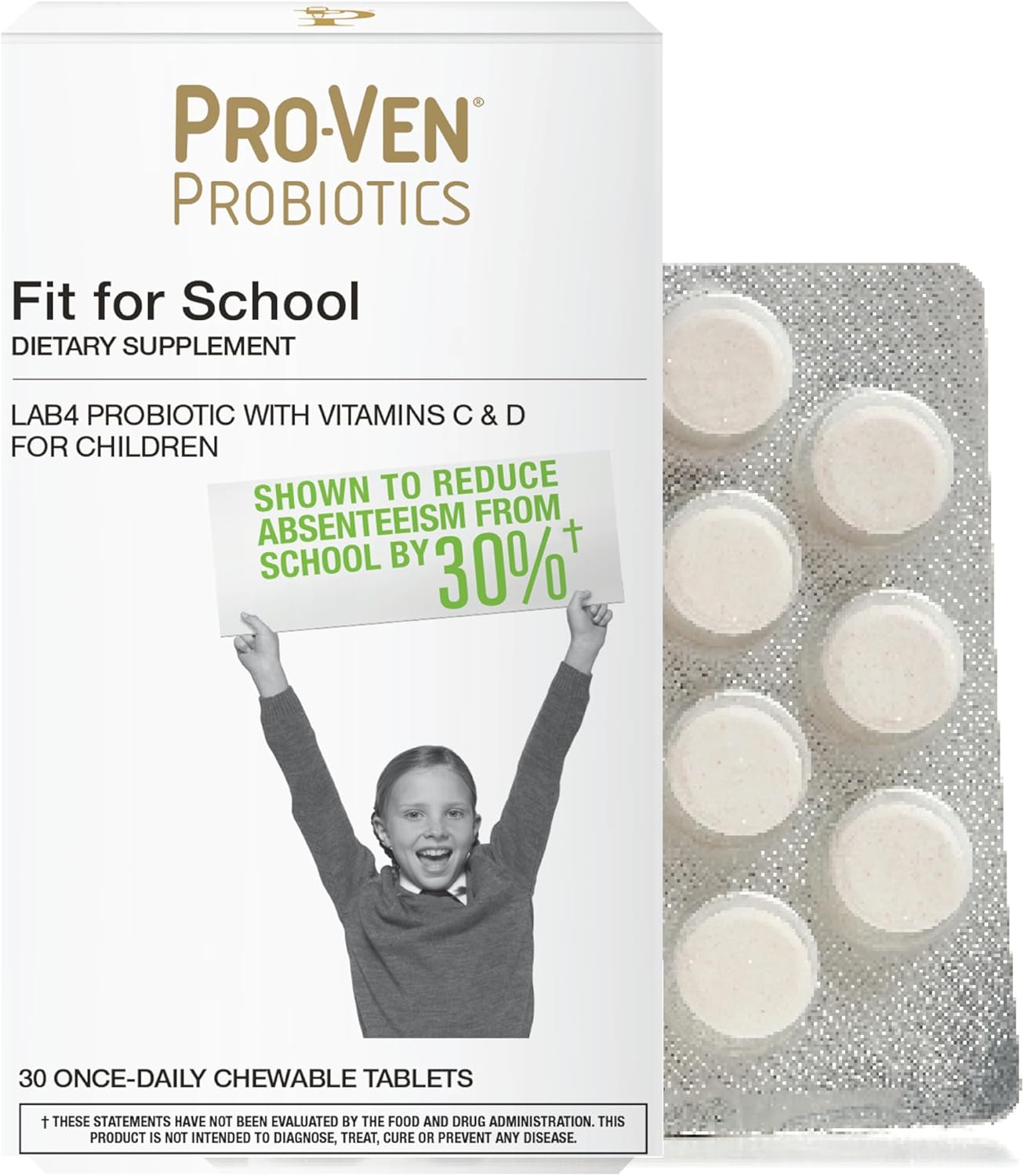 Pro-Ven Probiotic Chewable Tablets for Kids 4-16 | 30 Strawberry Flavored Tablets | 12.5 Billion CFUs for Immune & Digestive Health