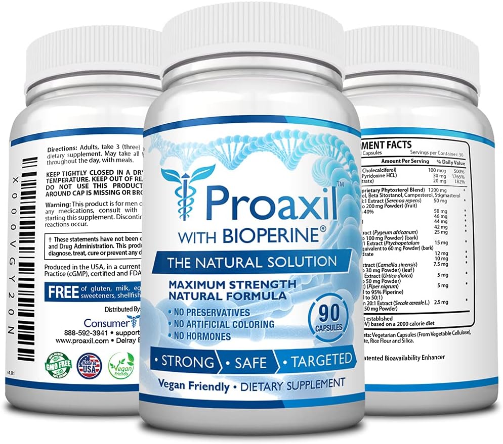 Proaxil Prostate Health Support Capsules - 90 Count - Zinc, Saw Palmetto, Bioperine®, Beta Sitosterol - All Natural, Vegan - Made in USA - 1 Month Supply