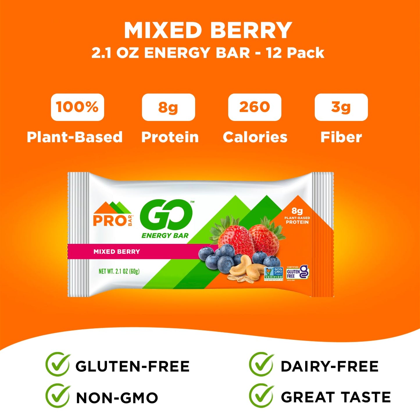 PROBAR GO Energy Bars Mixed Berry 12 Count - Gluten-Free Non-GMO Whole-Food Snack Bars