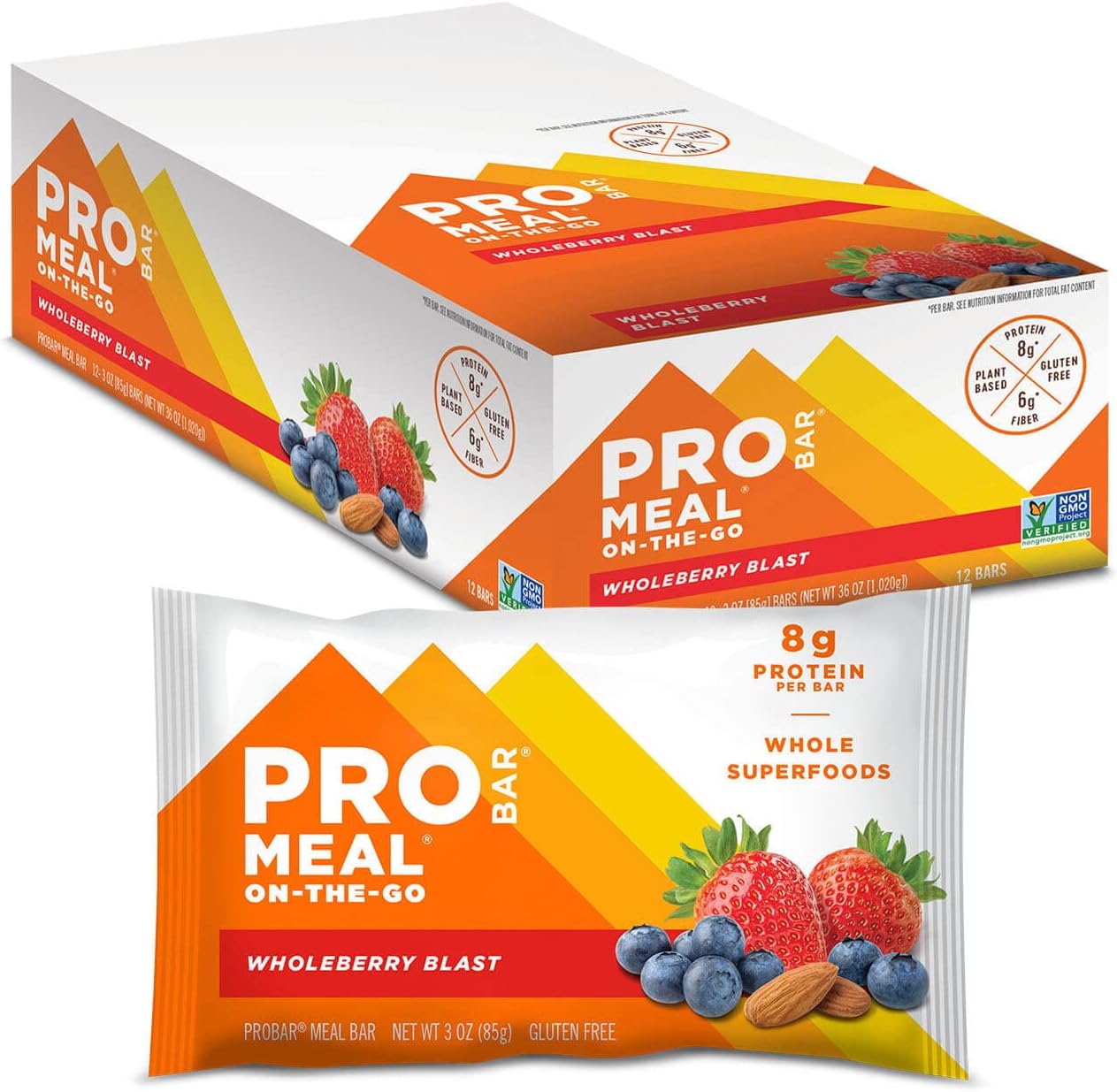 PROBAR Wholeberry Blast Meal Bar - 12 Count Box, Non-GMO, Gluten-Free, Plant-Based, Natural Energy, Healthy Whole-Food Ingredients