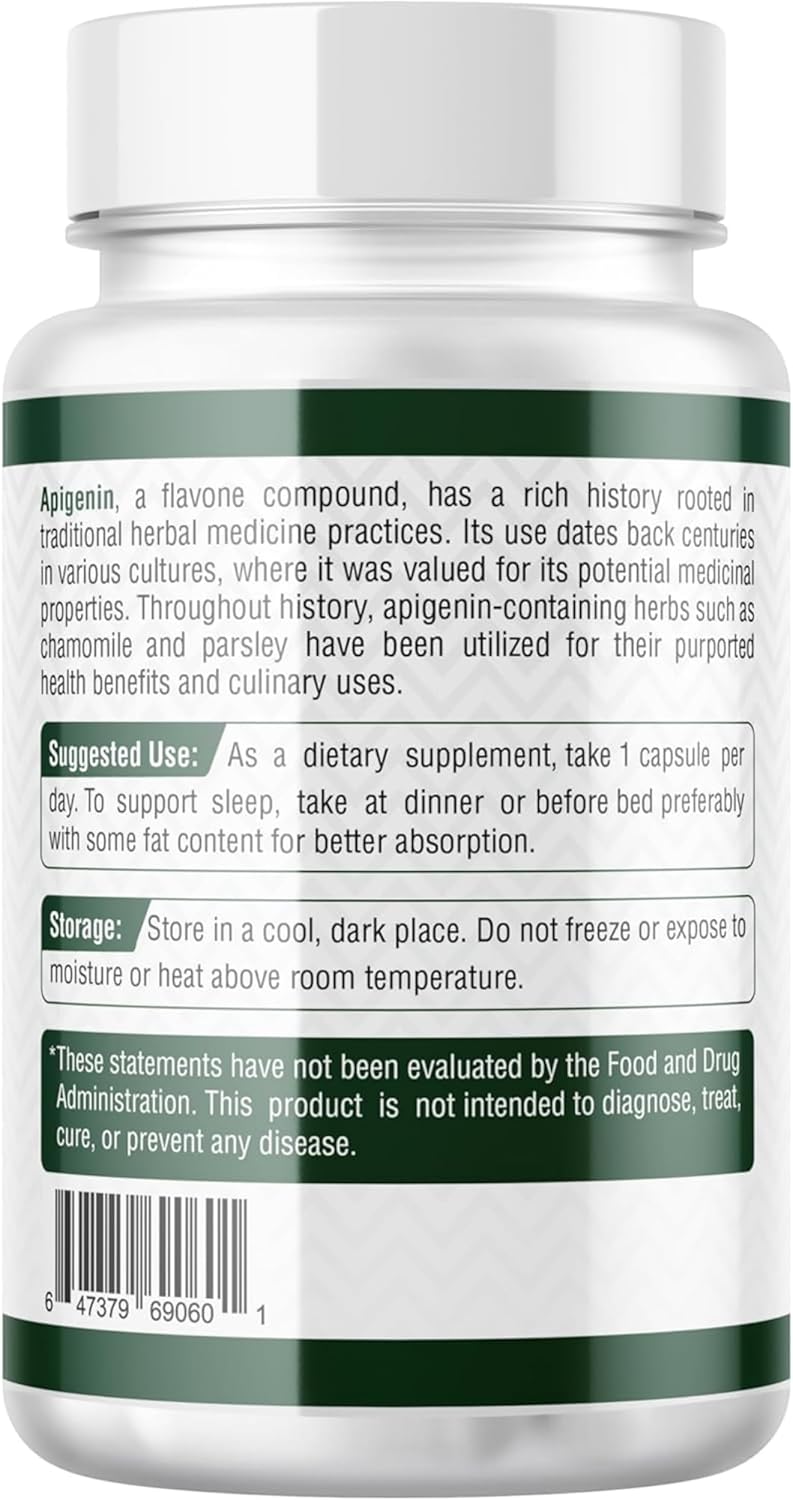 Probase Nutrition Apigenin Capsules 50mg - Non-GMO, Vegan, Gluten Free - Herbal Relaxation Support - 4 Month Supply