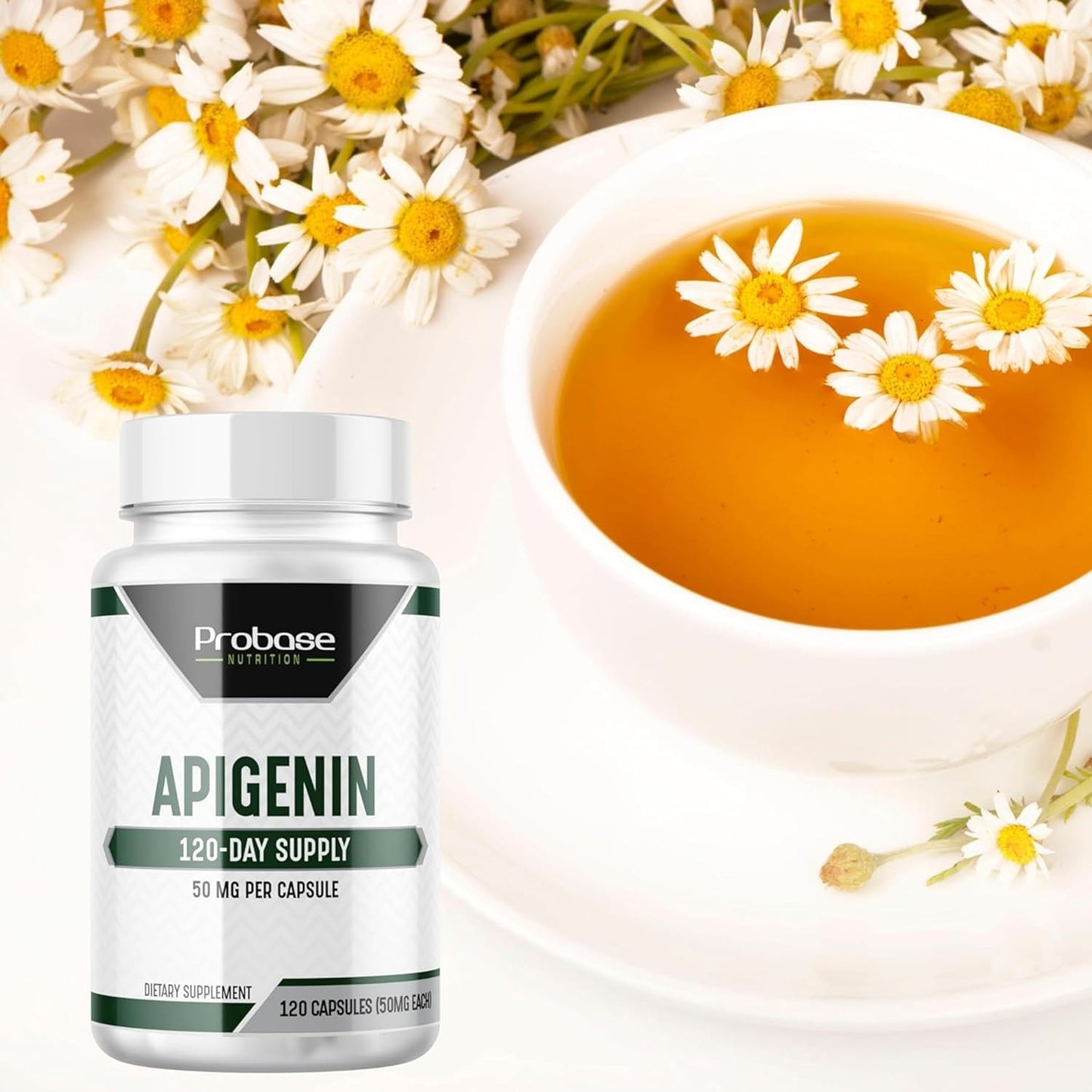 Probase Nutrition Apigenin Capsules 50mg - Non-GMO, Vegan, Gluten Free - Herbal Relaxation Support - 4 Month Supply