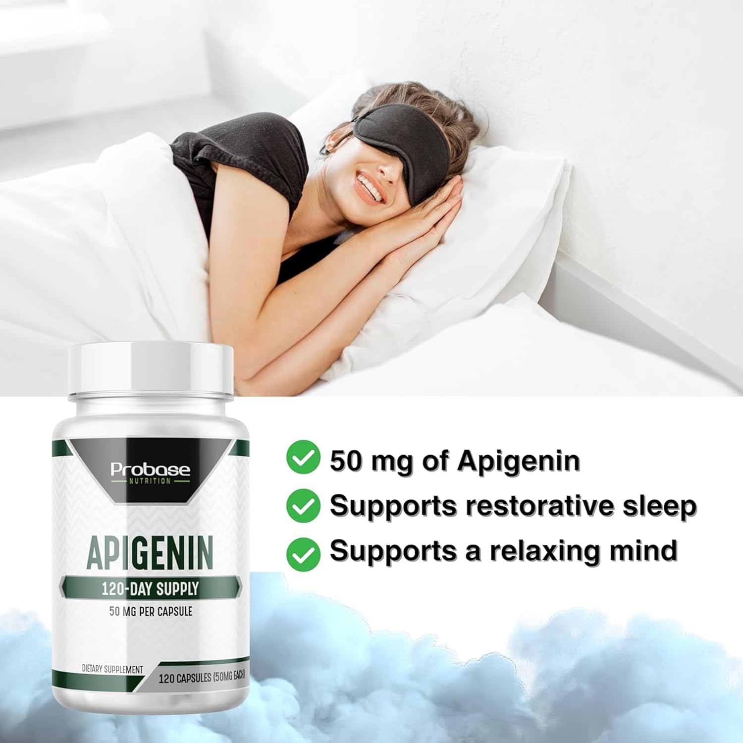 Probase Nutrition Apigenin Capsules 50mg - Non-GMO, Vegan, Gluten Free - Herbal Relaxation Support - 4 Month Supply