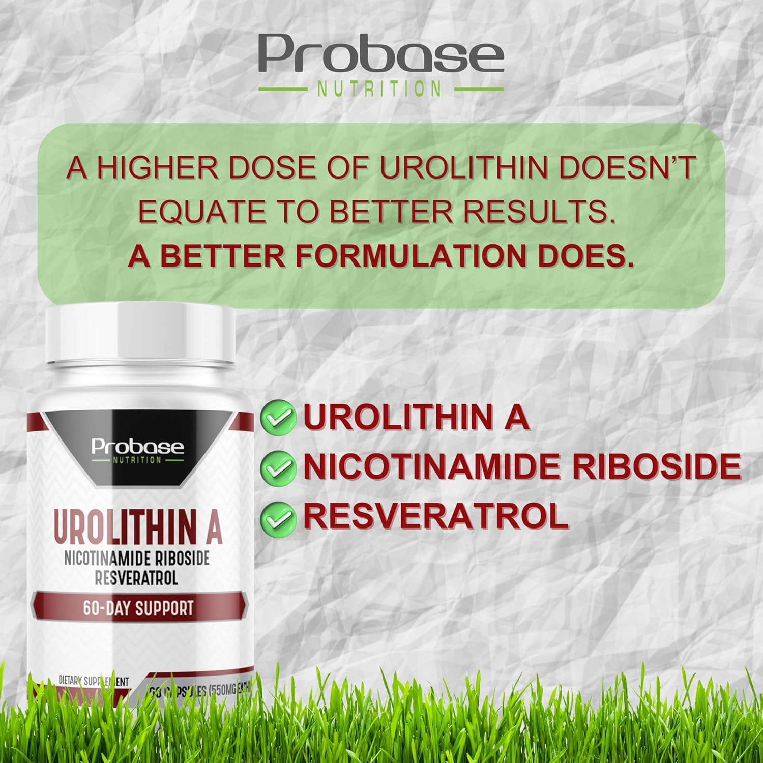 Probase Nutrition Urolithin A Supplement with NR and Resveratrol - 60-Day Supply for Anti-Aging Benefits
