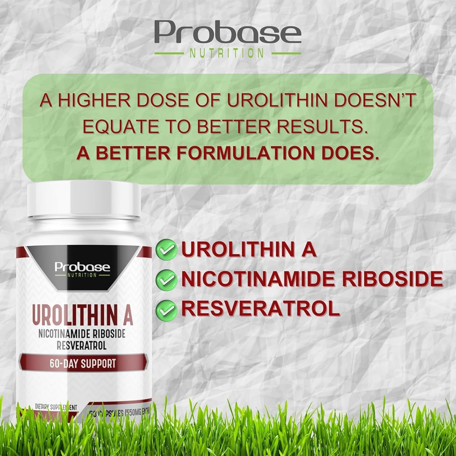 Probase Nutrition Urolithin A Supplement with NR and Resveratrol - 60-Day Supply for Anti-Aging Benefits
