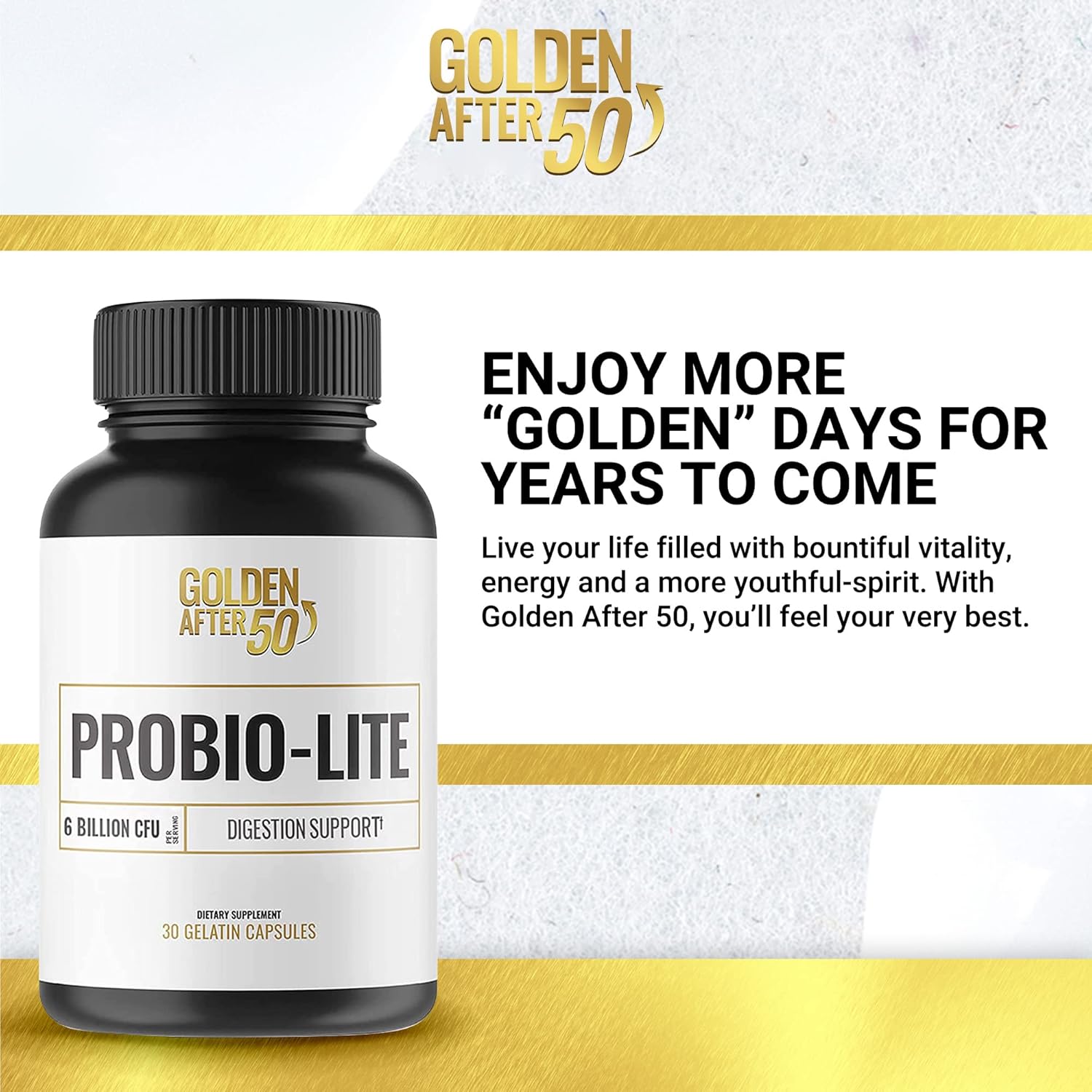 Probio-Lite by Golden After 50 - Gut Health and Digestion Support - 3 Bottles - Probiotics for Men and Women - Relieves Heartburn, Gas, and Indigestion