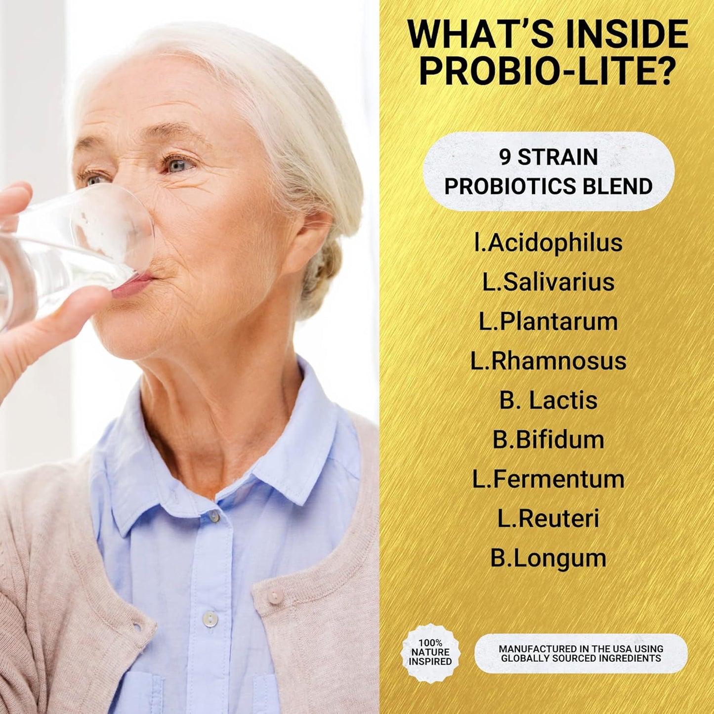 Probio-Lite by Golden After 50 - Gut Health and Digestion Support - 3 Bottles - Probiotics for Men and Women - Relieves Heartburn, Gas, and Indigestion