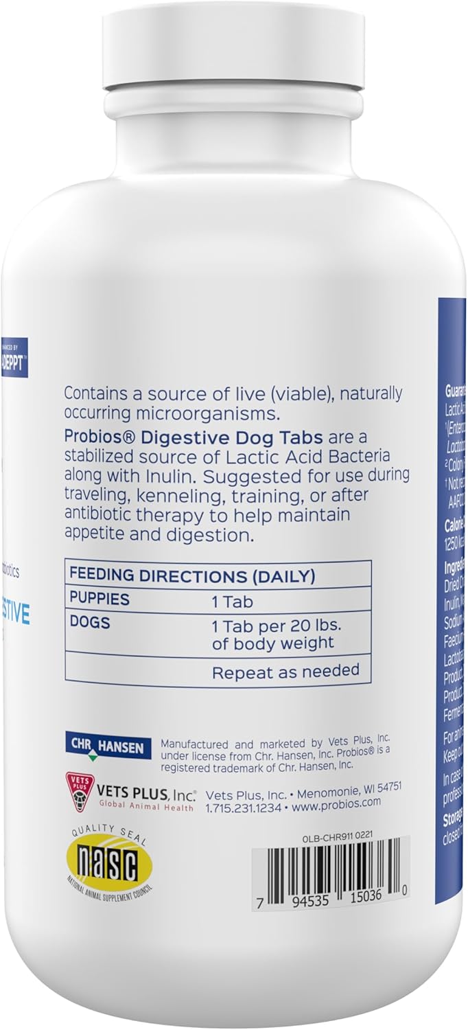 Probios Probiotic Digestive Tablets for Dogs, 180 Count Liver Flavored Daily Pet Probiotics from Vets Plus