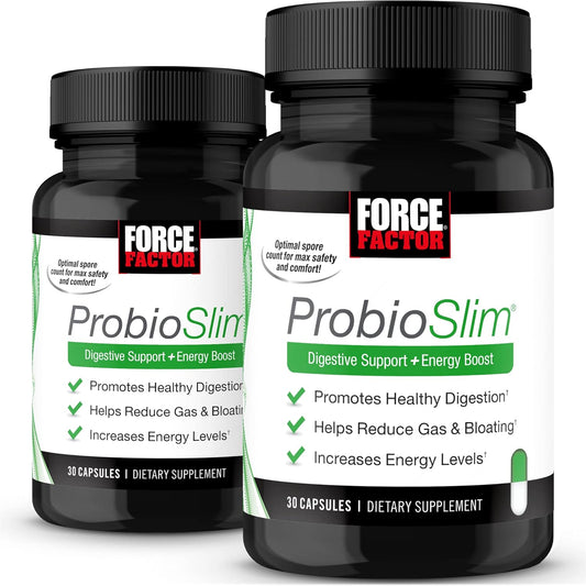 ProbioSlim 2-Pack Probiotic Supplement with Green Tea Extract for Digestive Health, Reduce Gas & Bloating, 60 Capsules