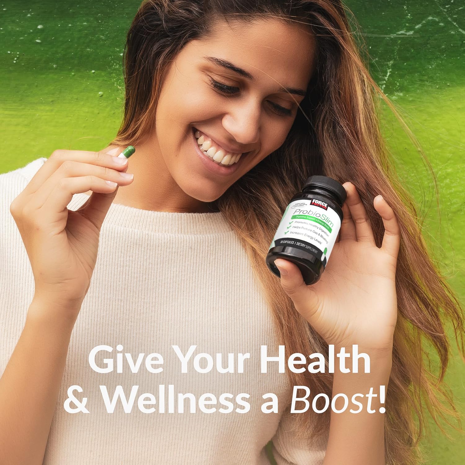 ProbioSlim 2-Pack Probiotic Supplement with Green Tea Extract for Digestive Health, Reduce Gas & Bloating, 60 Capsules