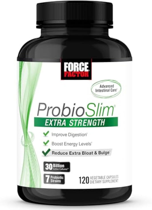 ProbioSlim Extra Strength Probiotic Capsules for Digestive Health - 30 Billion CFUs, Prebiotic Fiber - 120 Capsules