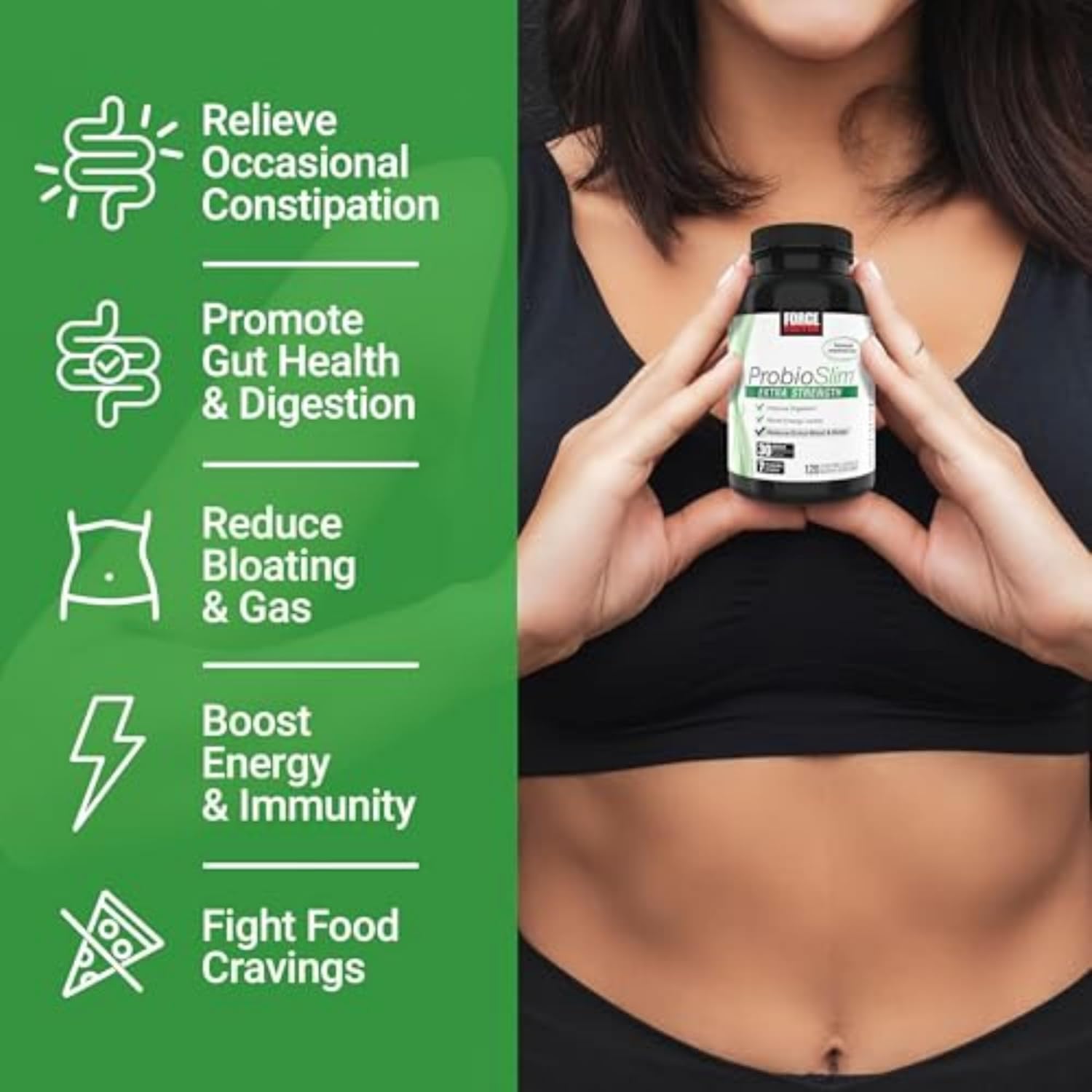 ProbioSlim Extra Strength Probiotic Capsules for Digestive Health - 30 Billion CFUs, Prebiotic Fiber - 120 Capsules