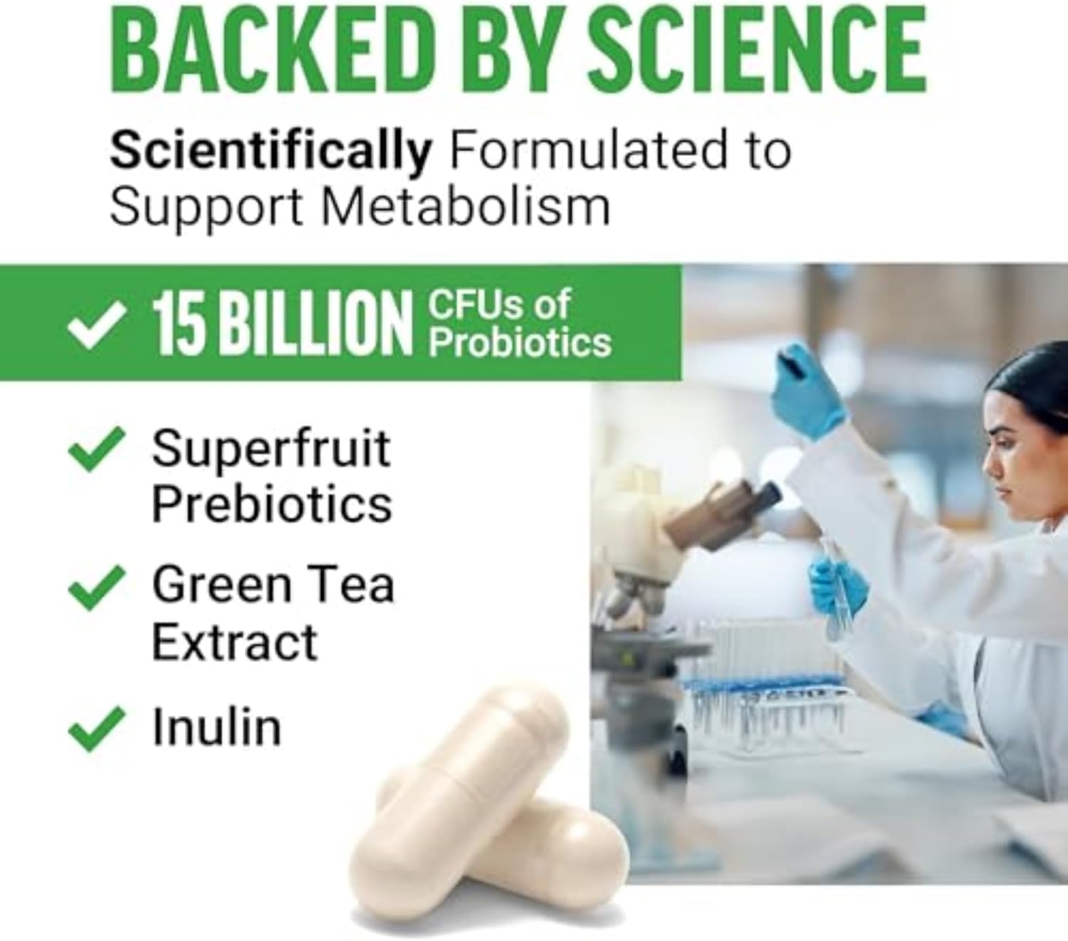 ProbioSlim Extra Strength Probiotic Capsules for Digestive Health - 30 Billion CFUs, Prebiotic Fiber - 120 Capsules