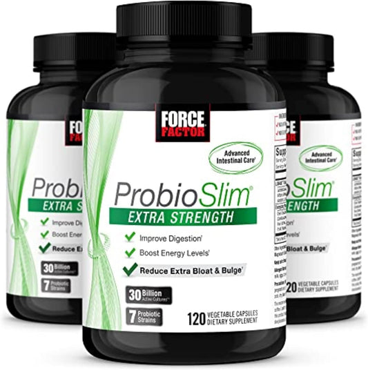 ProbioSlim Extra Strength Probiotic Supplement - 30 Billion CFUs, Green Tea Extract - Gut Health Support, Bloating Relief - 120 Count (Pack of 3) for Women and Men