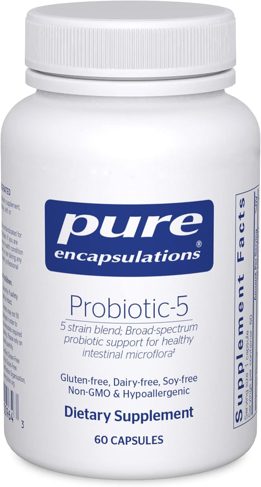 Probiotic-5 by Pure Encapsulations: Dairy & Soy Free Immune & Gut Health Support - 60 Capsules