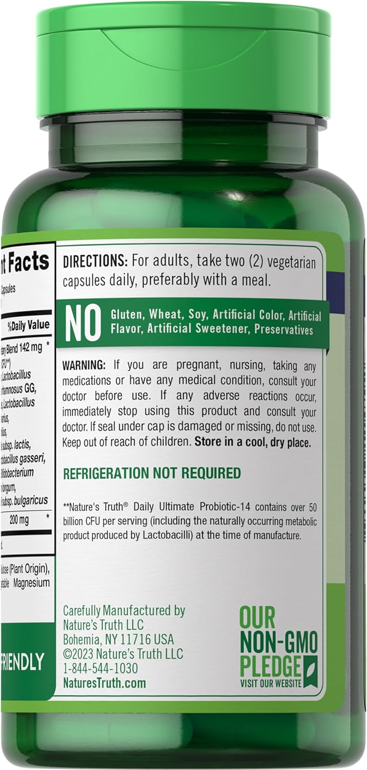 Probiotic 50 Billion CFU with 200mg Prebiotics - 60 Capsules, Vegetarian, Non GMO & Gluten Free - Digestive Health Support for Men and Women