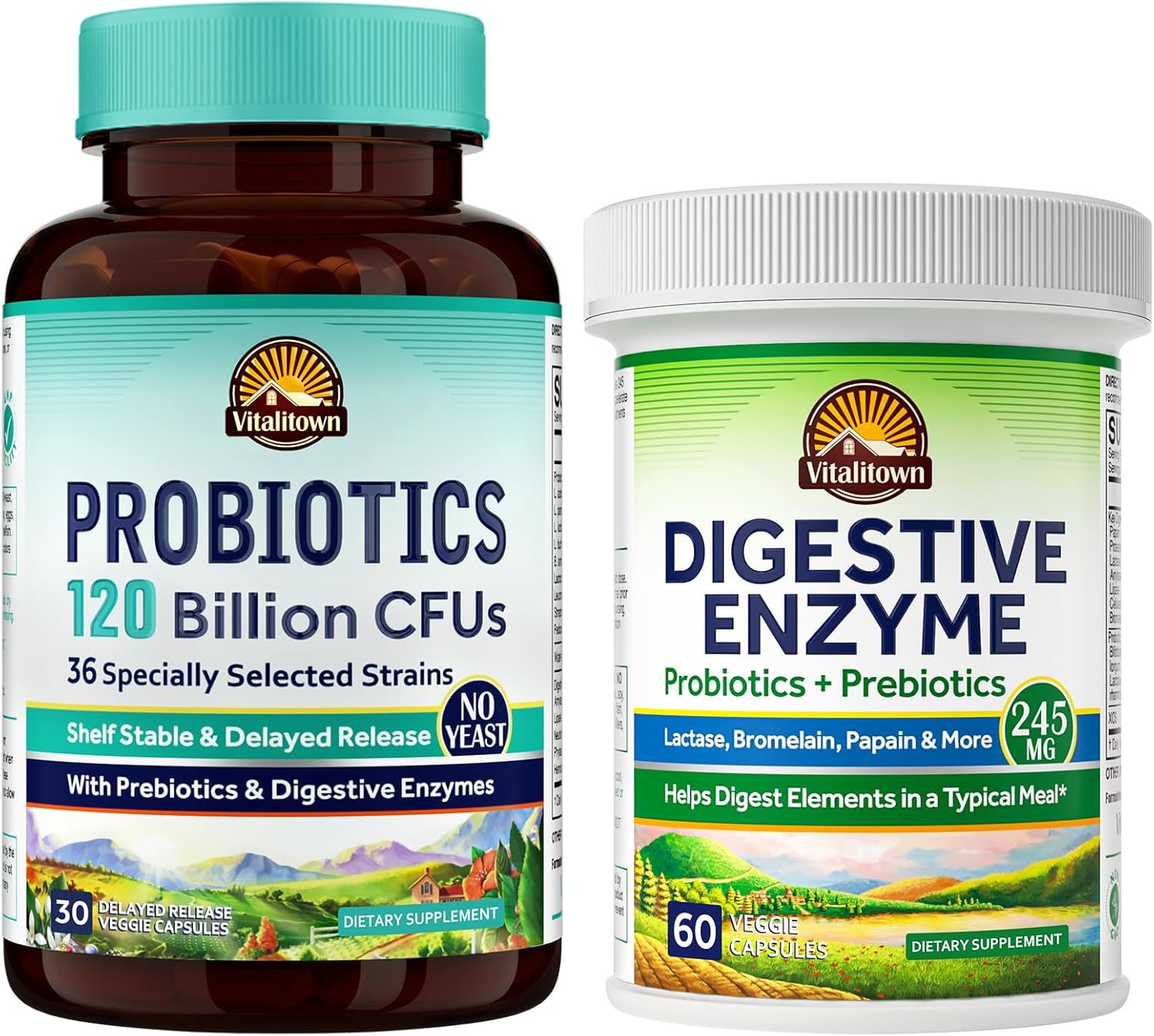 Probiotic and Digestive Enzyme Bundle for Gut Health - 120 Billion CFUs - 30 + 60 Capsules - Immune Support