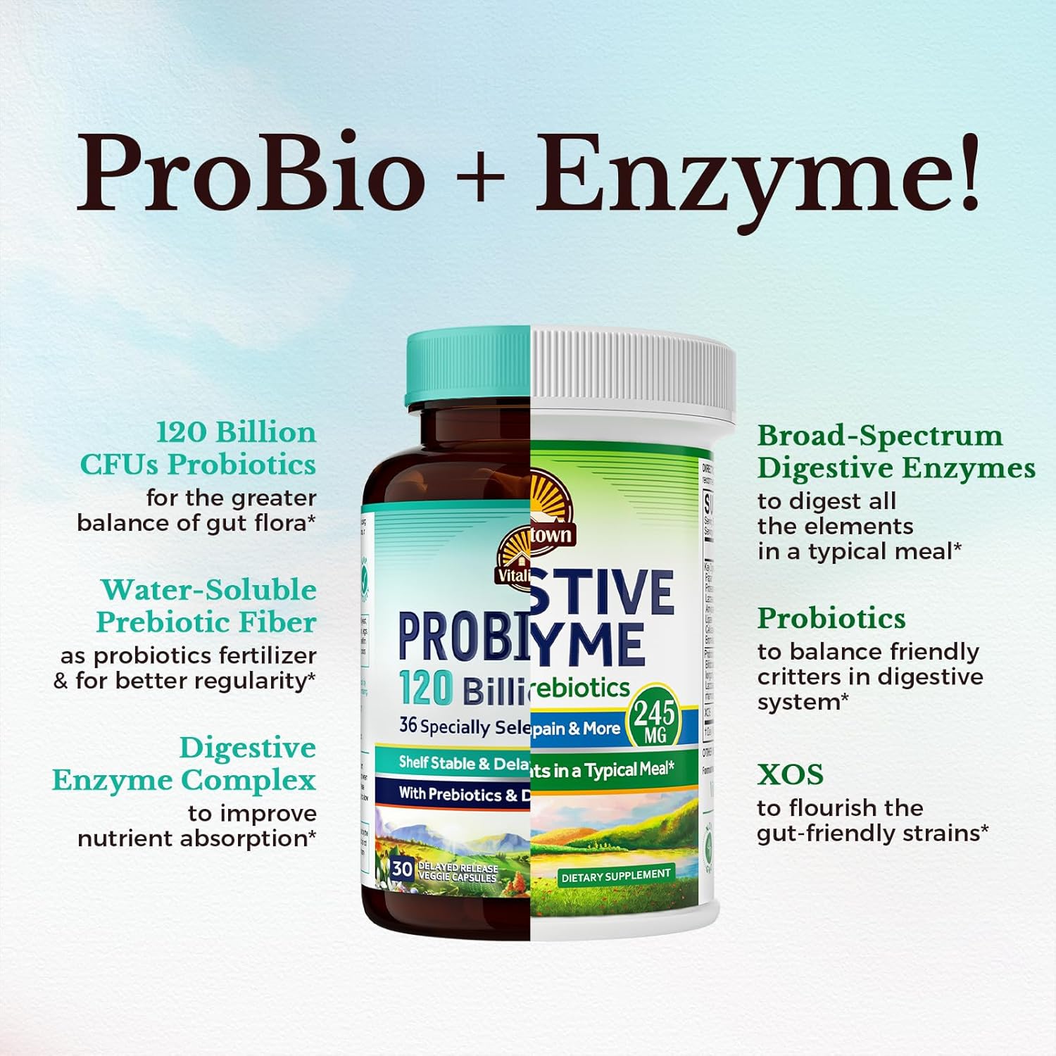 Probiotic and Digestive Enzyme Bundle for Gut Health - 120 Billion CFUs - 30 + 60 Capsules - Immune Support