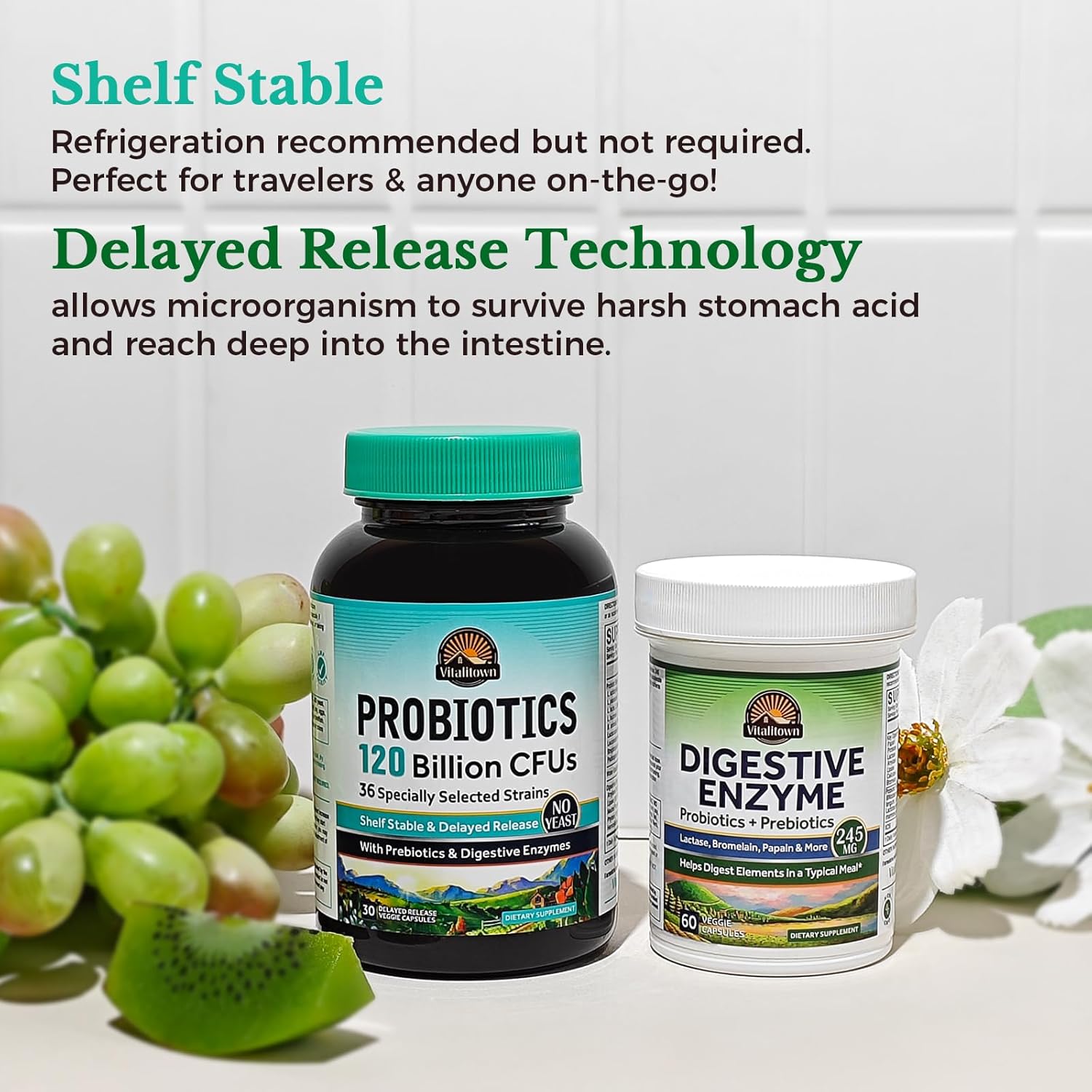 Probiotic and Digestive Enzyme Bundle for Gut Health - 120 Billion CFUs - 30 + 60 Capsules - Immune Support