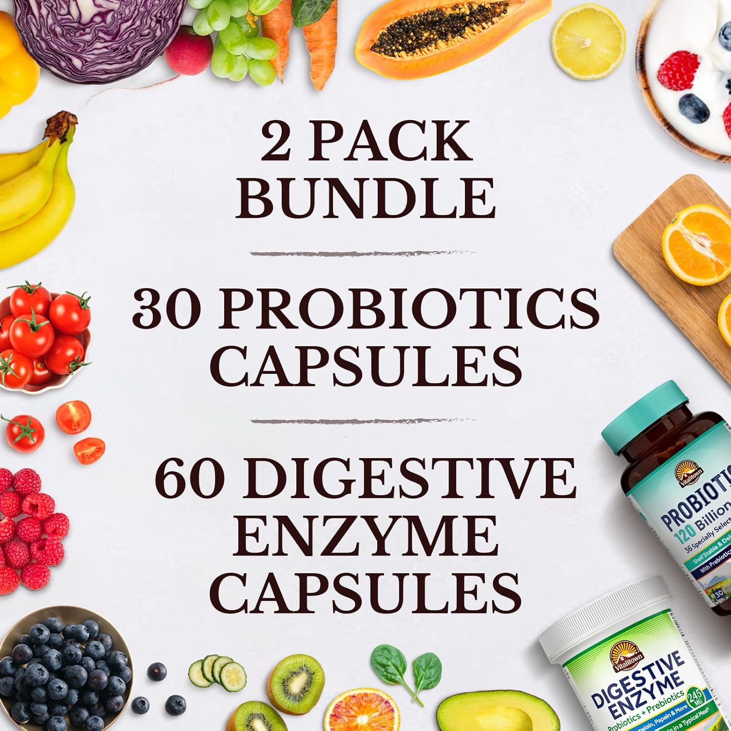 Probiotic and Digestive Enzyme Bundle for Gut Health - 120 Billion CFUs - 30 + 60 Capsules - Immune Support