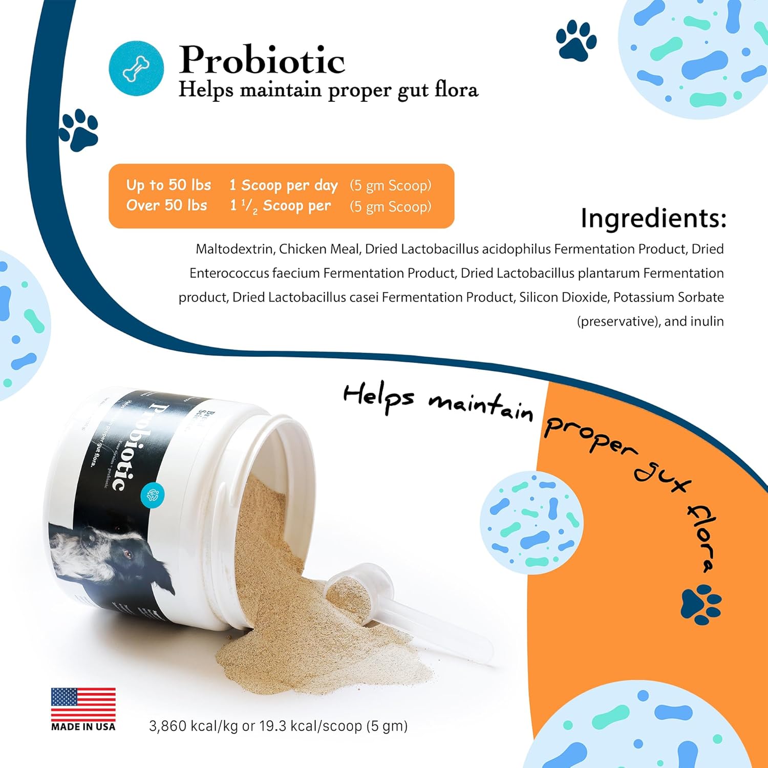Probiotic and Prebiotic Powder for Dogs - Diarrhea and Gas Relief Supplement - Immune Health and Digestive Support - Stool Hardener for Pets