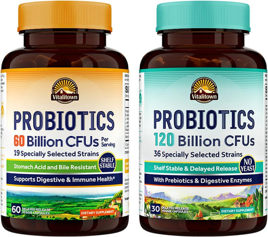 Probiotic Bundle: 60 Billion CFUs & 120 Billion CFUs | Digestive & Immune Health | 30 Day Supply | Shelf Stable