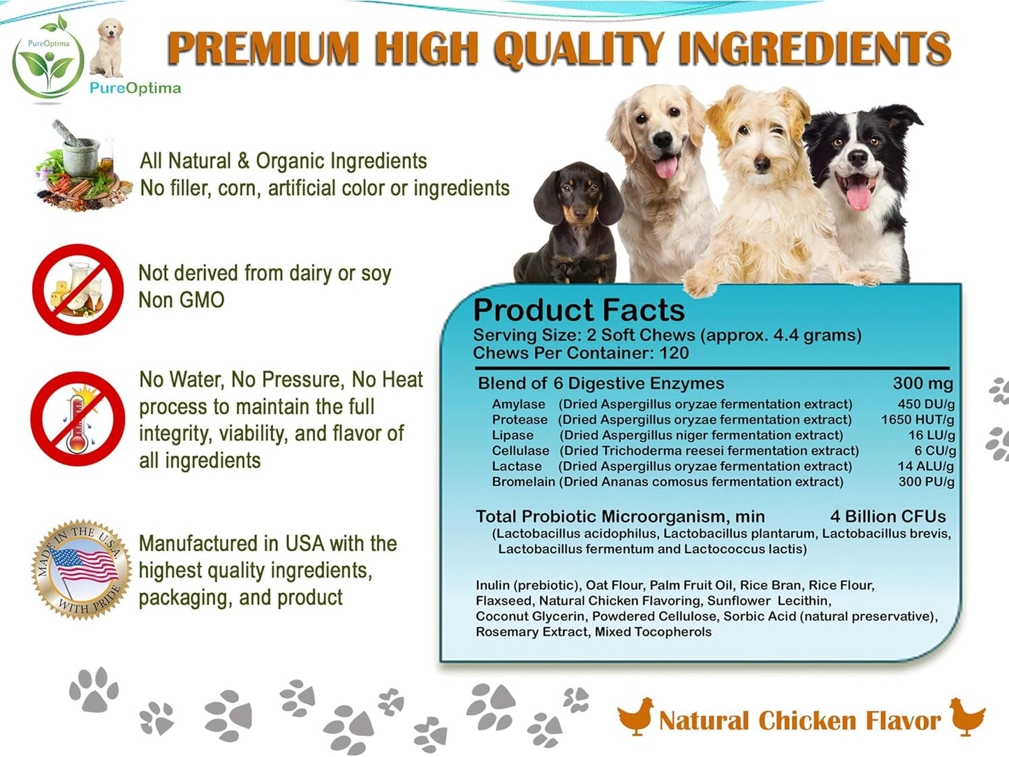 Probiotic Chews for Dogs with Digestive Enzymes and Prebiotics, Improve Digestion and Immunity - 120 Count