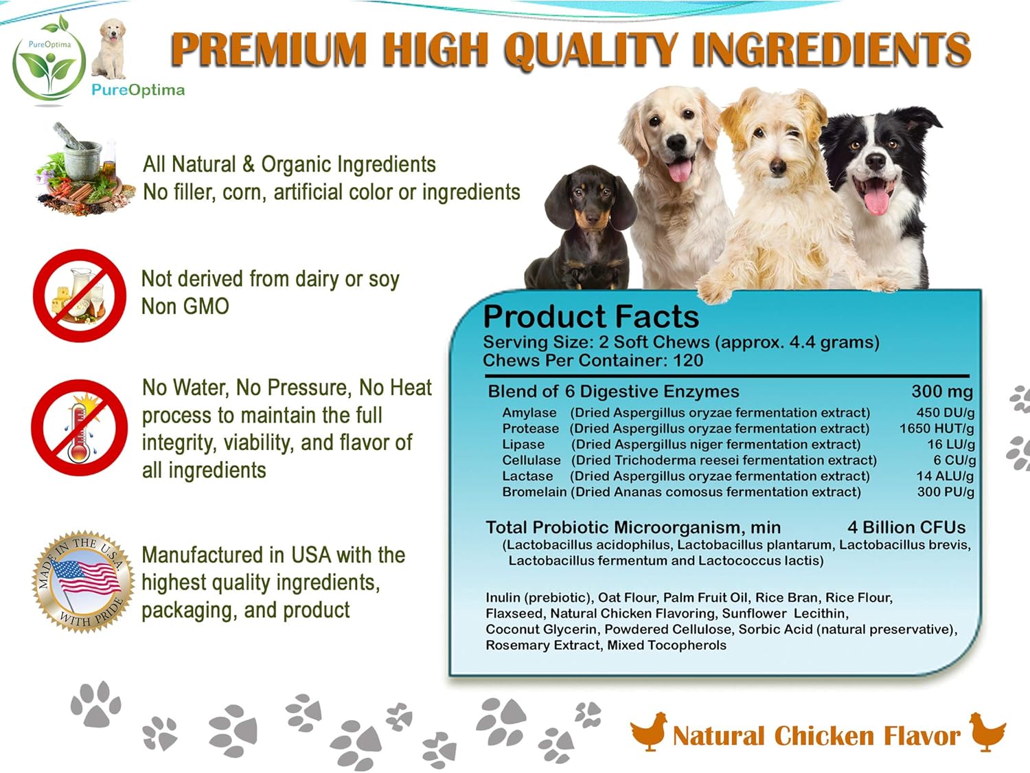 Probiotic Chews for Dogs with Digestive Enzymes and Prebiotics, Improve Digestion and Immunity - 120 Count