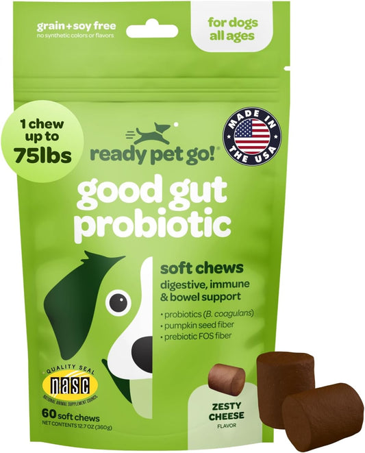 Probiotic Chews for Dogs with Pumpkin & Digestive Enzymes | Supports Gut Health & Digestion | NASC Certified | Made in USA | 60 Chews