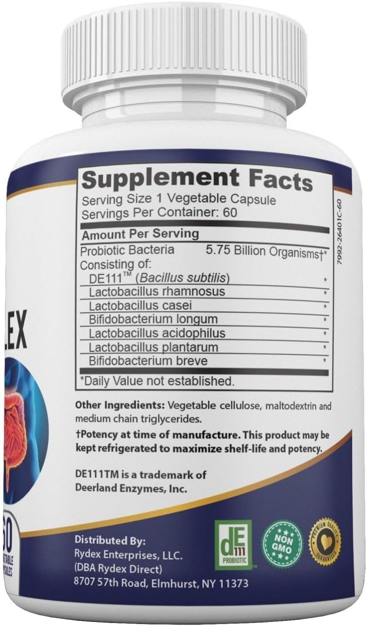Probiotic Complex for Digestive Balance and Immune Support - Natural Vegan Supplement - USA-Made - 60 Capsules