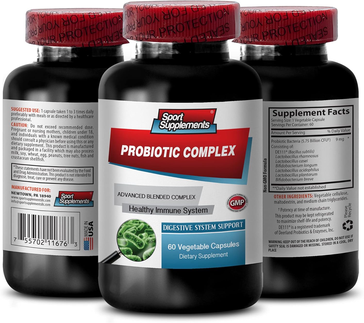 Probiotic Complex for Healthy Digestion - Advanced Blended Supplement with Digestive Enzymes - 60 Capsules