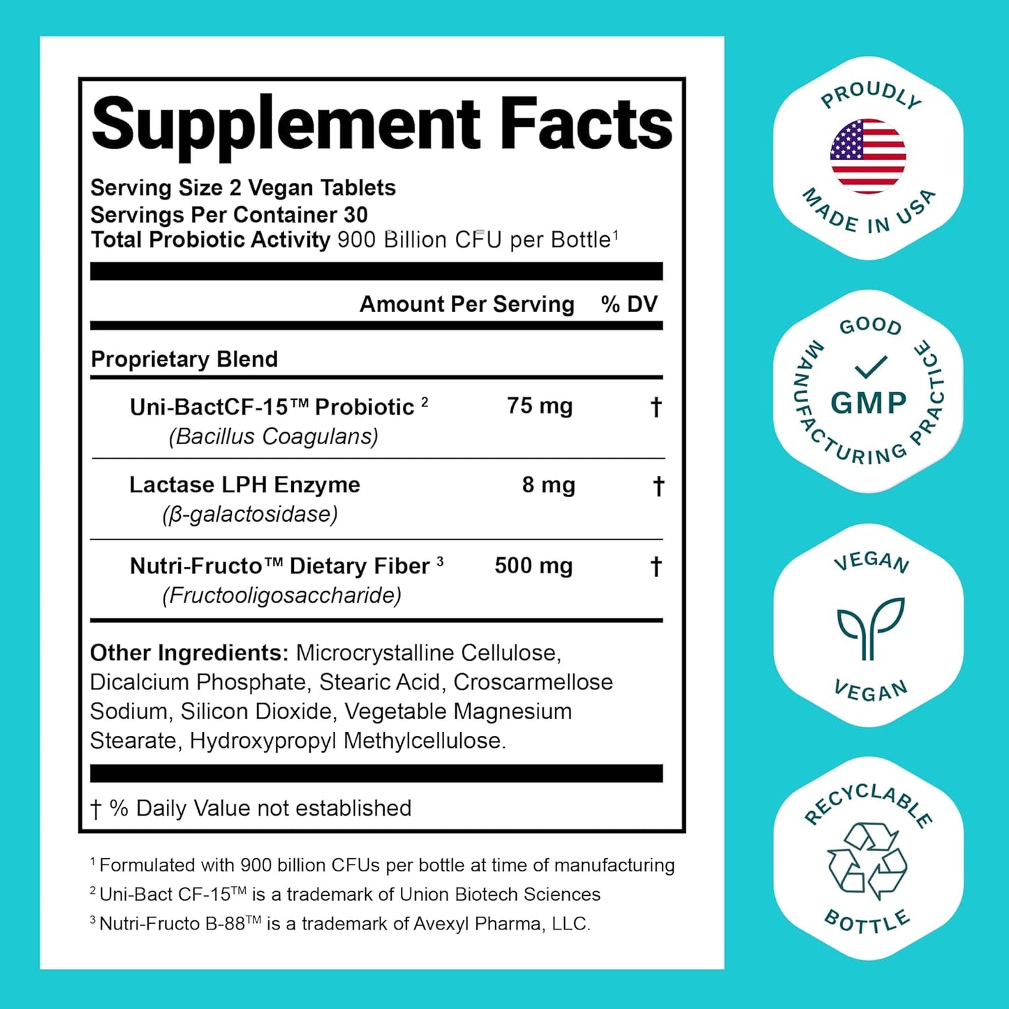 Probiotic Dietary Supplement with Lactase Enzyme for Men and Women + Brain Support Nootropic