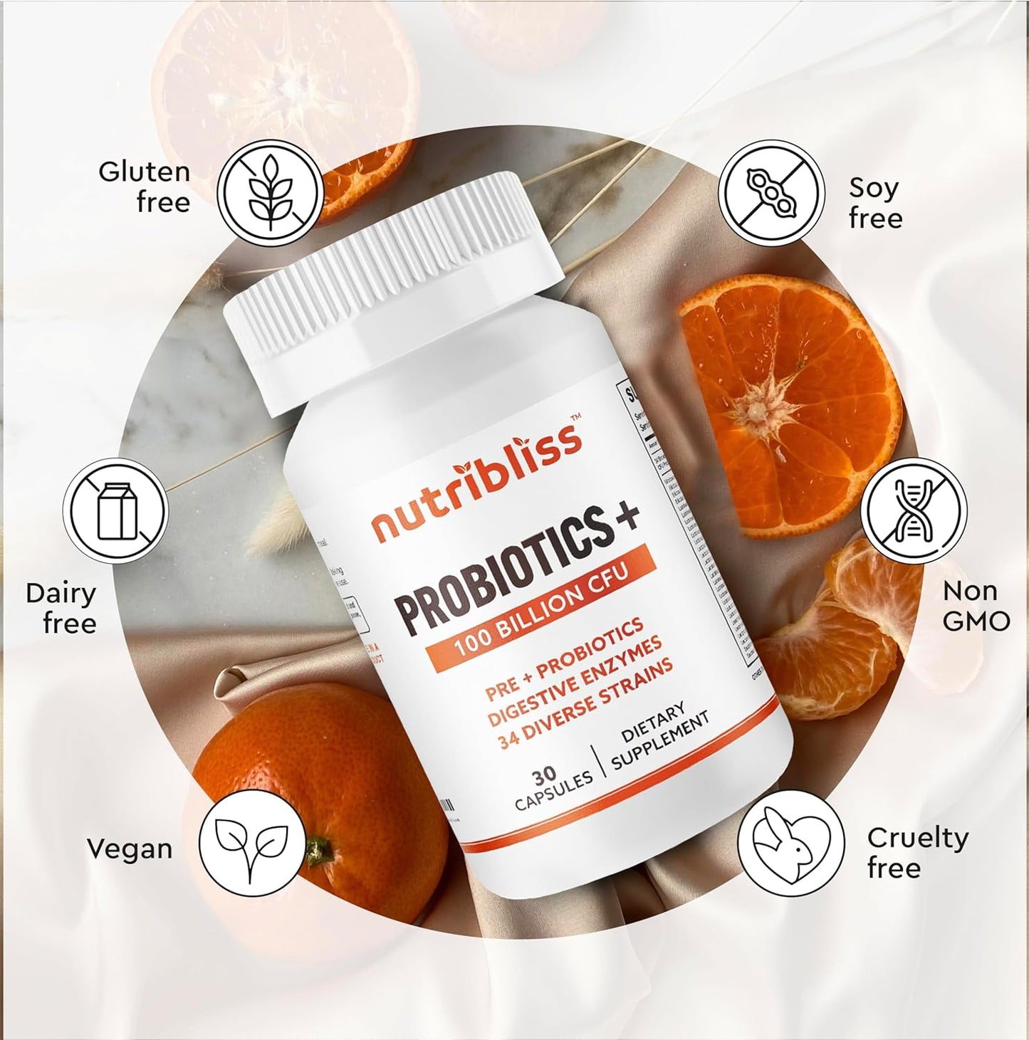 Probiotic Digestive Enzymes with Prebiotics for Women and Men - 100 Billion CFU, 34 Strains - Supports Digestive Health - 60 Capsules