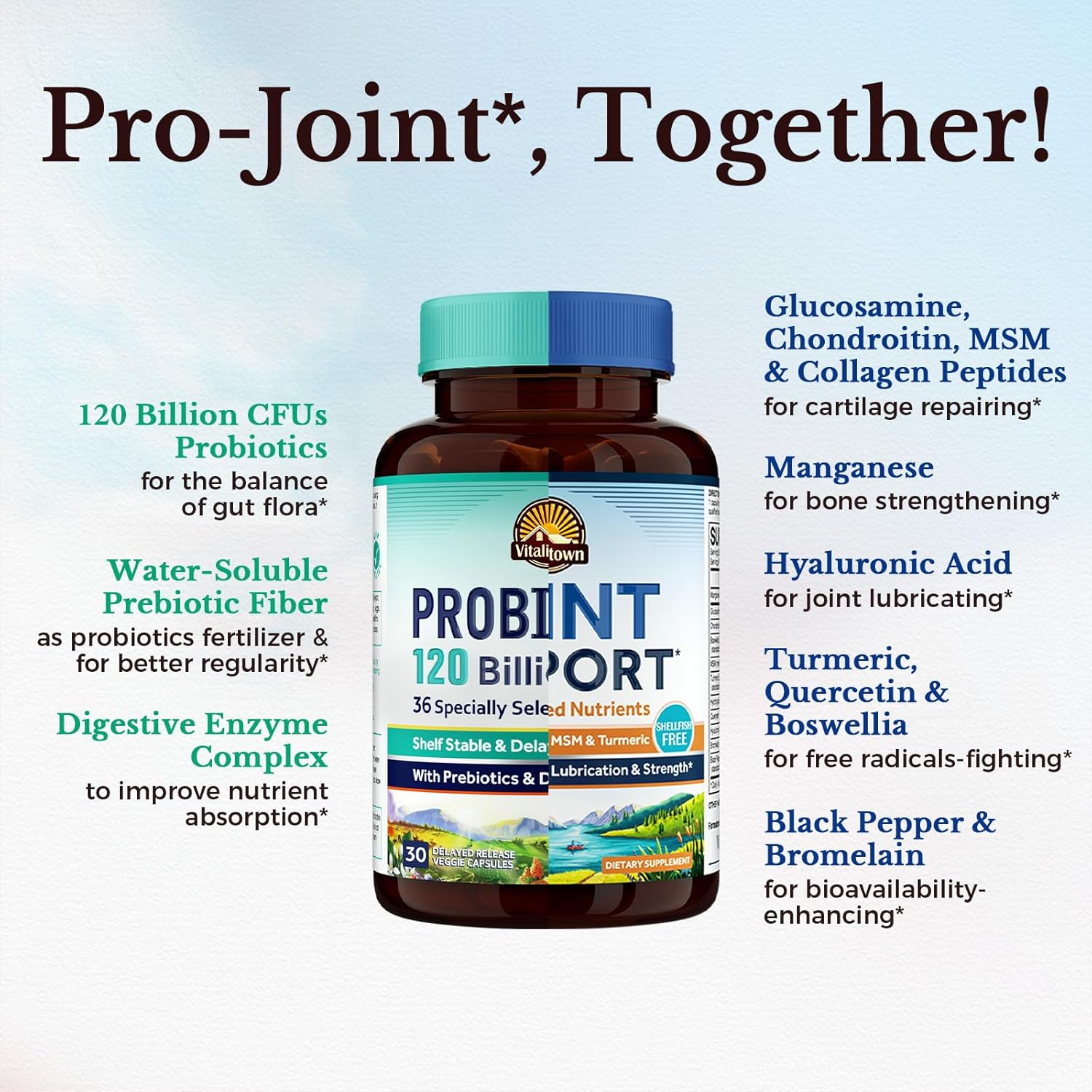 Probiotic + Glucosamine Chondroitin MSM Bundle | 120 Billion CFUs & Joint Support | 30 Probiotic Capsules & 90 Joint Capsules