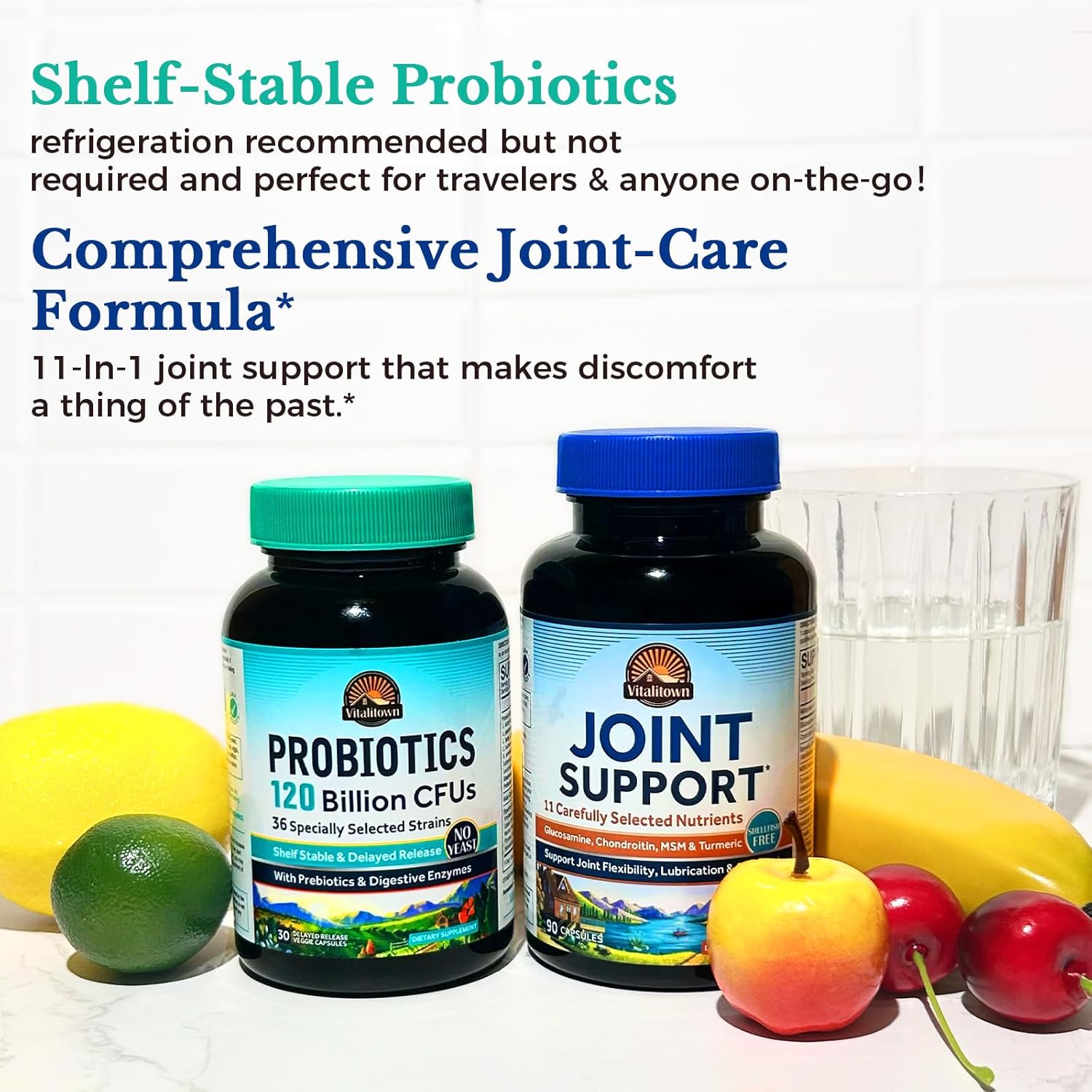 Probiotic + Glucosamine Chondroitin MSM Bundle | 120 Billion CFUs & Joint Support | 30 Probiotic Capsules & 90 Joint Capsules