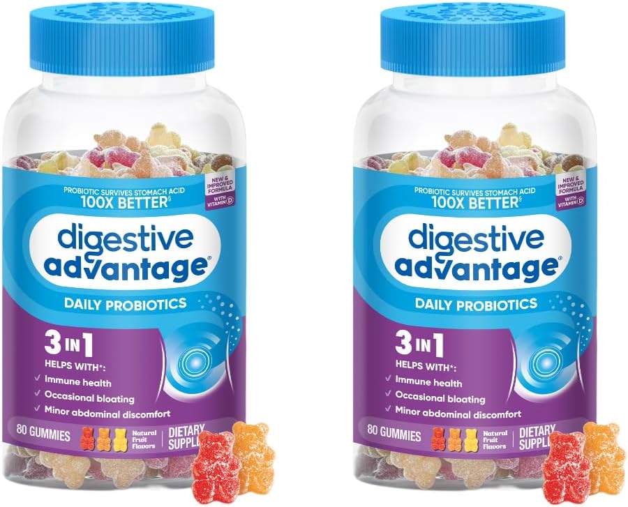 Probiotic Gummies for Digestive and Immune Health - Natural Fruit Flavor, 80ct x 2 Pack
