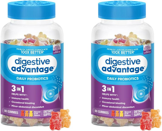 Probiotic Gummies for Digestive and Immune Health - Natural Fruit Flavor, 80ct x 2 Pack