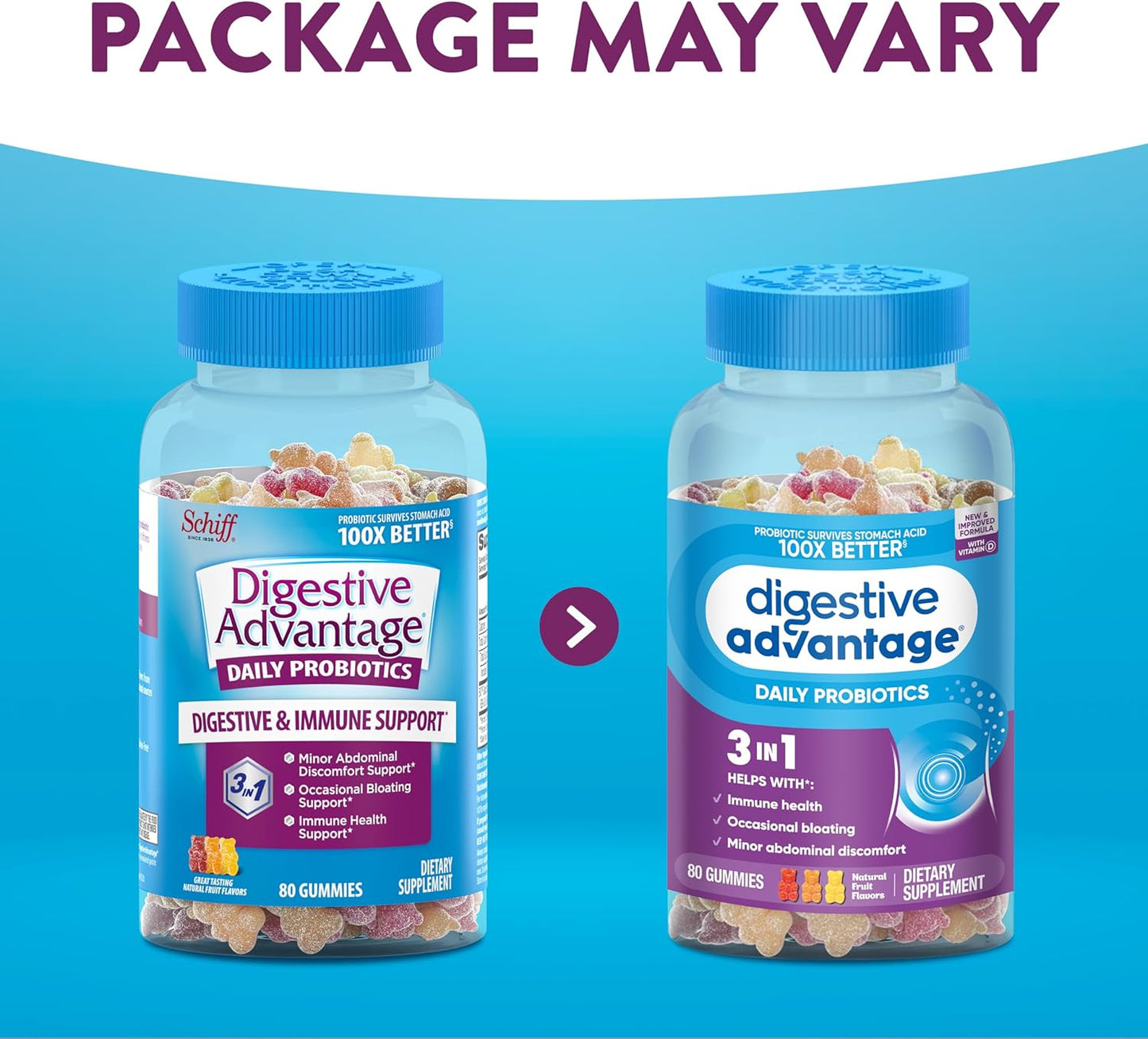 Probiotic Gummies for Digestive and Immune Health - Natural Fruit Flavor, 80ct x 2 Pack