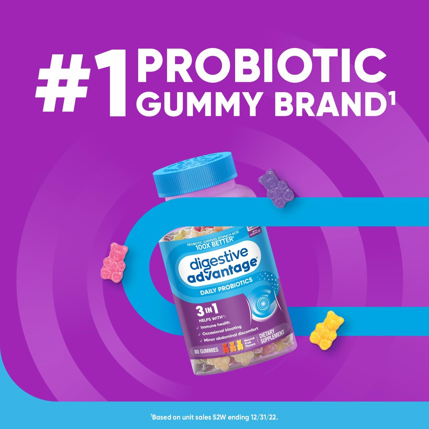 Probiotic Gummies for Digestive and Immune Health - Natural Fruit Flavor, 80ct x 2 Pack