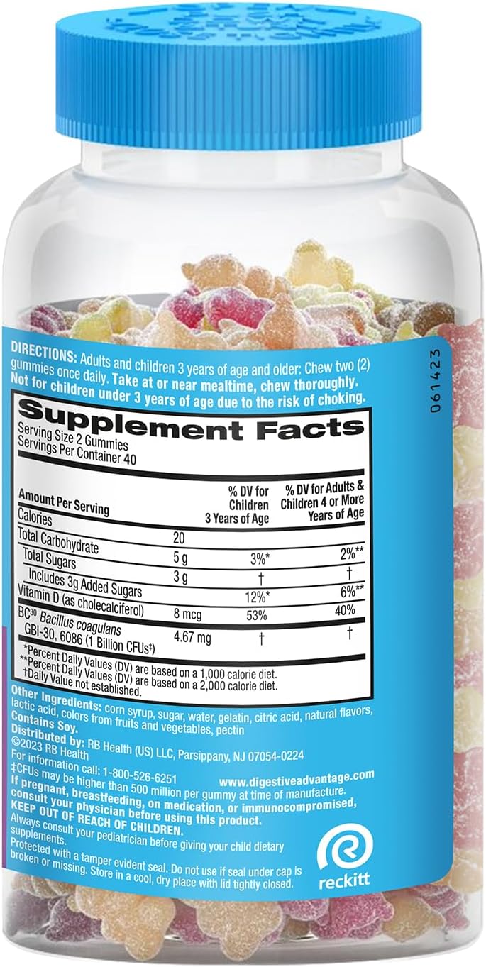 Probiotic Gummies for Digestive and Immune Health - Natural Fruit Flavor, 80ct x 2 Pack