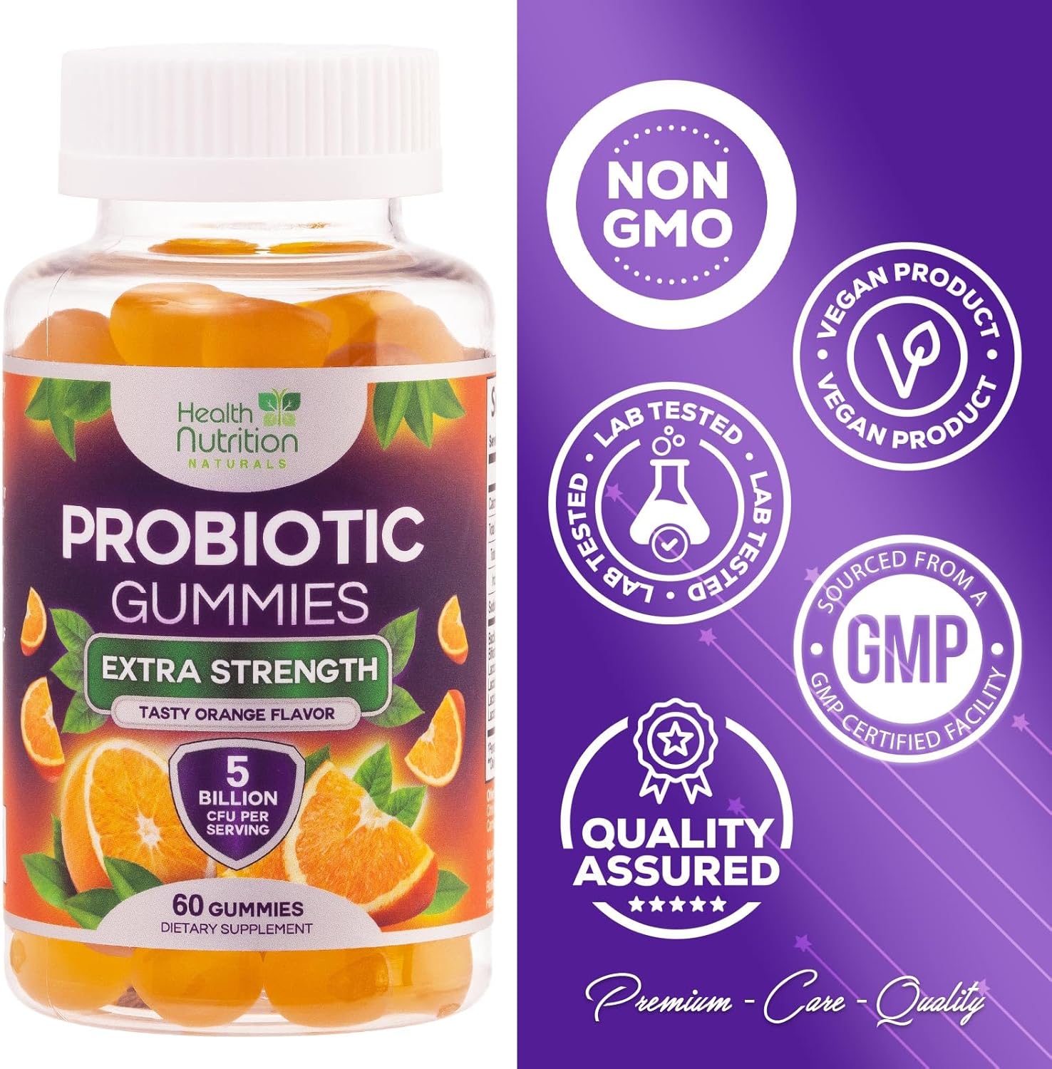 Probiotic Gummies for Digestive Health - Daily 5 Billion CFU Supplement for Women & Men - Supports Immune, Vaginal, & Gut Health - Non-GMO - 60 Gummies