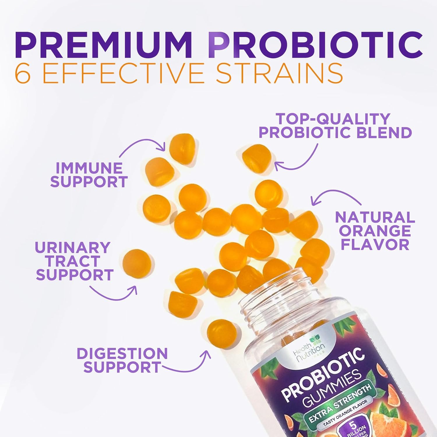 Probiotic Gummies for Digestive Health - Daily 5 Billion CFU Supplement for Women & Men - Supports Immune, Vaginal, & Gut Health - Non-GMO - 60 Gummies