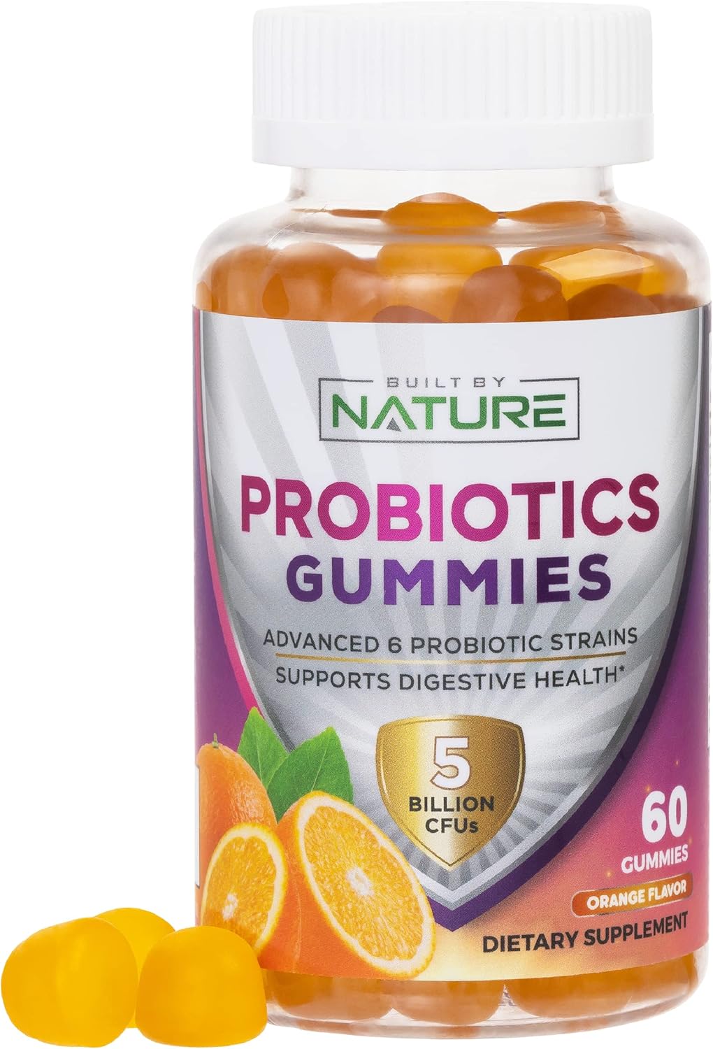 Probiotic Gummies with 5 Billion CFUs for Digestive Health - Reduces Bloating & Discomfort - Natural Orange Flavor - 60 Gummies for Women & Kids