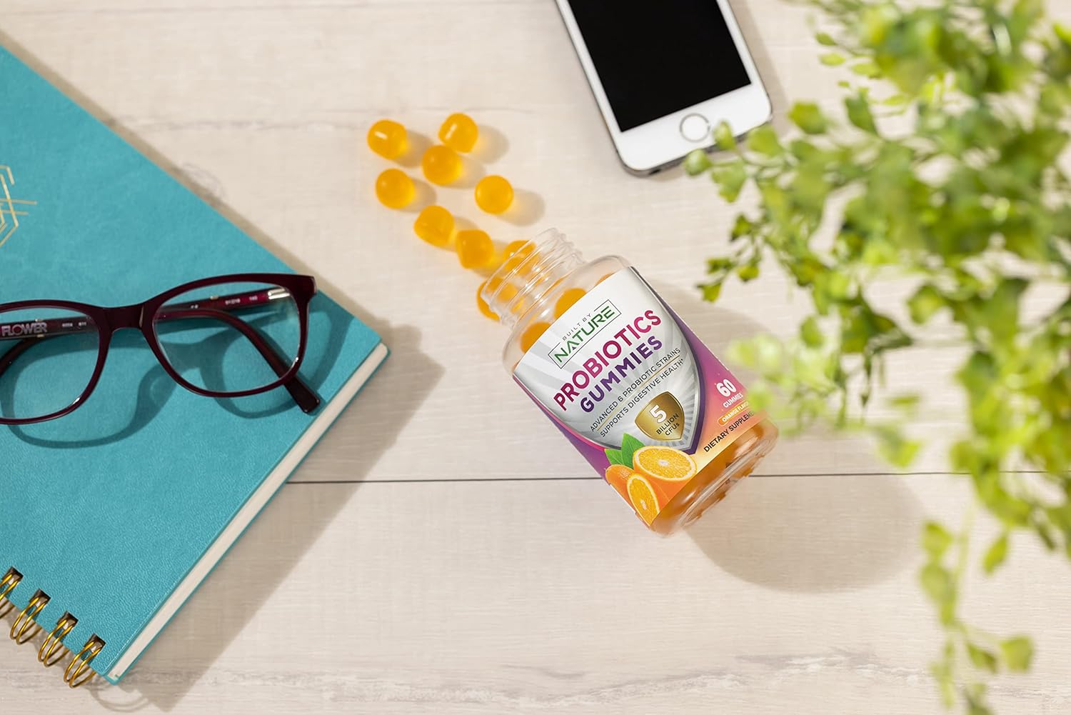 Probiotic Gummies with 5 Billion CFUs for Digestive Health - Reduces Bloating & Discomfort - Natural Orange Flavor - 60 Gummies for Women & Kids