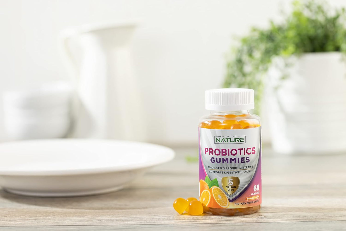 Probiotic Gummies with 5 Billion CFUs for Digestive Health - Reduces Bloating & Discomfort - Natural Orange Flavor - 60 Gummies for Women & Kids