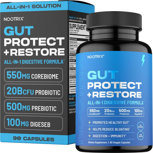 Probiotic Gut Health Supplement with Digestive Enzymes, Prebiotics & Postbiotics - Vegan Capsules for Men & Women - 90 Count