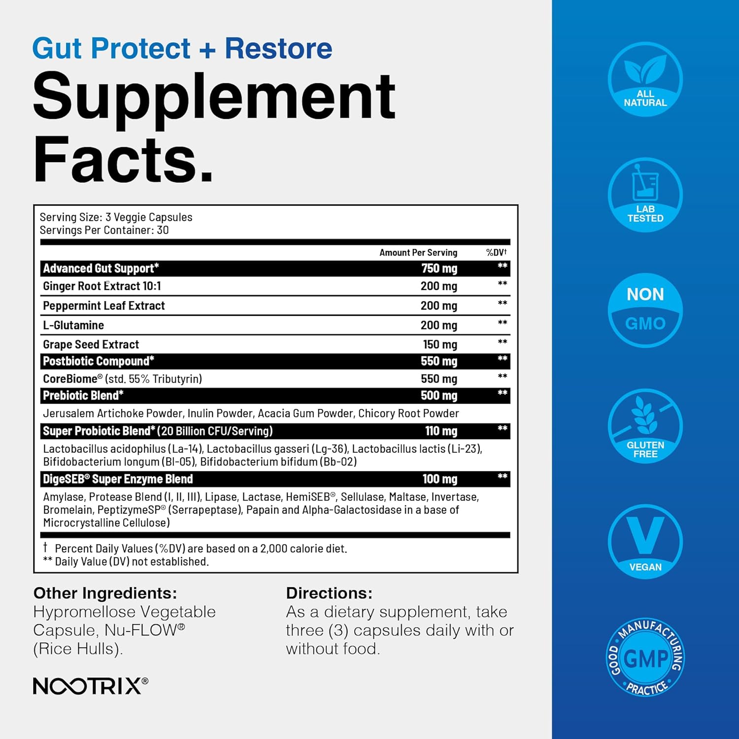 Probiotic Gut Health Supplement with Digestive Enzymes, Prebiotics & Postbiotics - Vegan Capsules for Men & Women - 90 Count