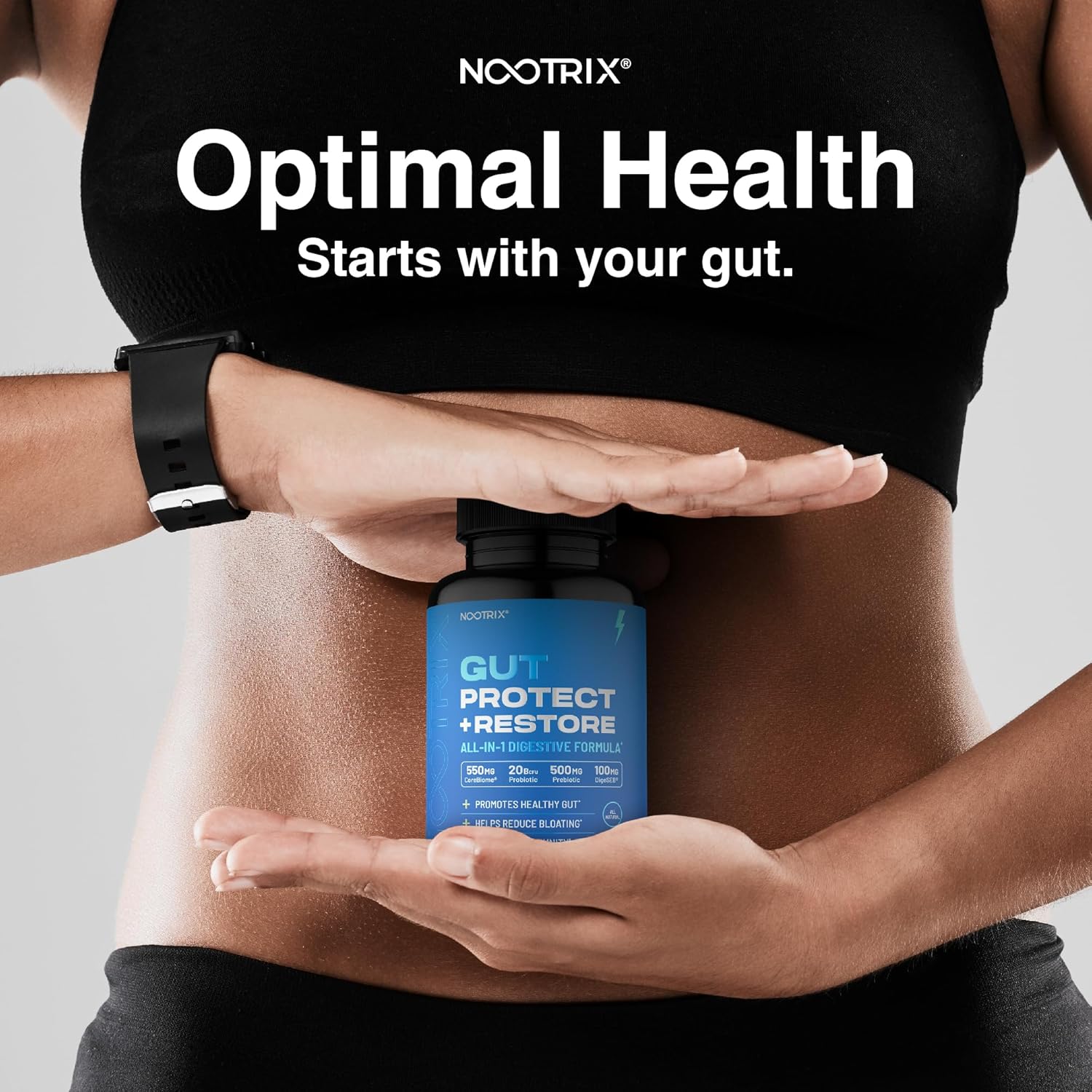 Probiotic Gut Health Supplement with Digestive Enzymes, Prebiotics & Postbiotics - Vegan Capsules for Men & Women - 90 Count