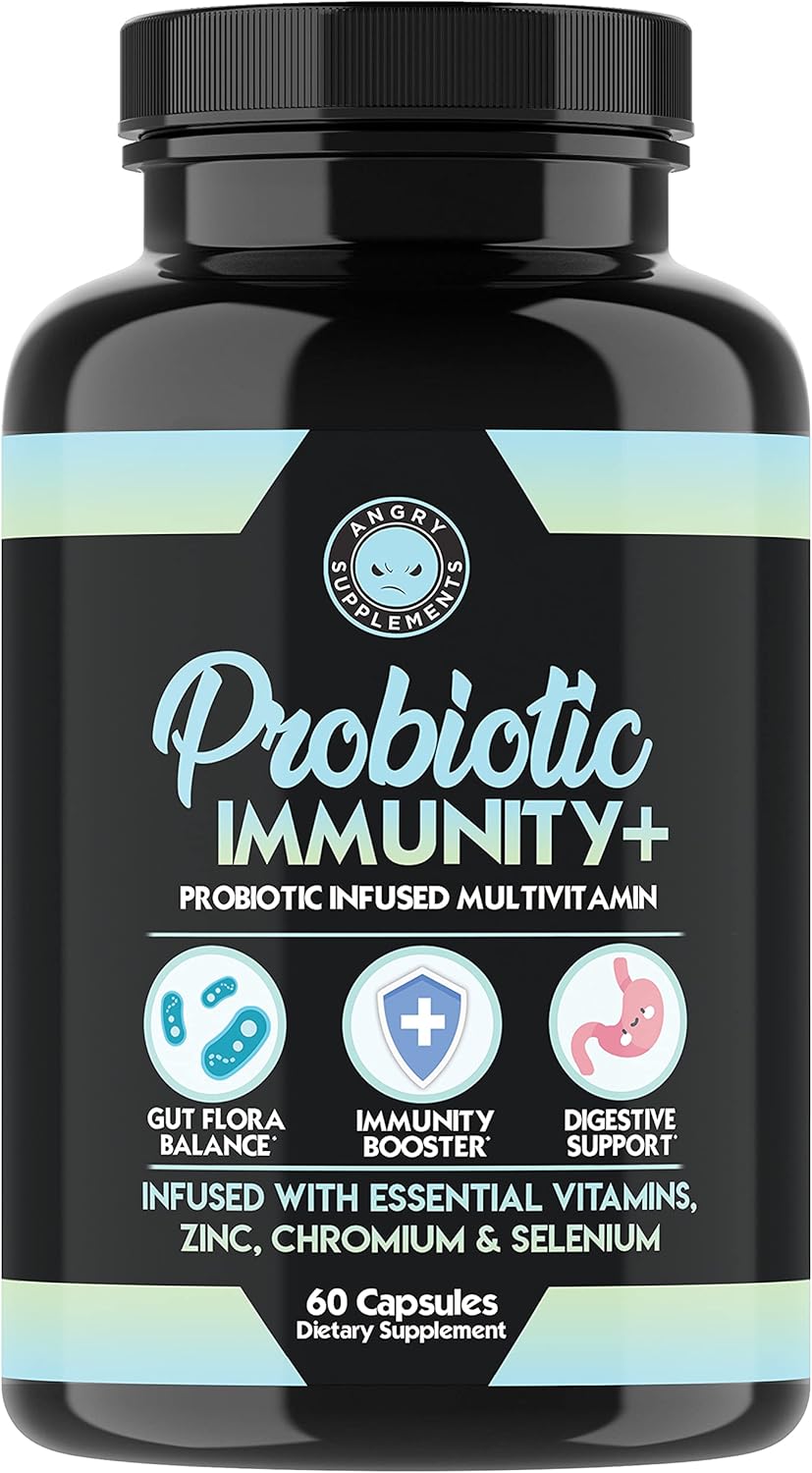 Probiotic Infused Multi-Vitamin with Zinc, Chromium, Selenium - Supports Healthy Gut Flora, Digestive Health, and Immune System - Angry Supplements Immunity Supplement